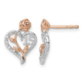 14K White and Rose Gold Diamond Quinceanera Heart Post Earrings