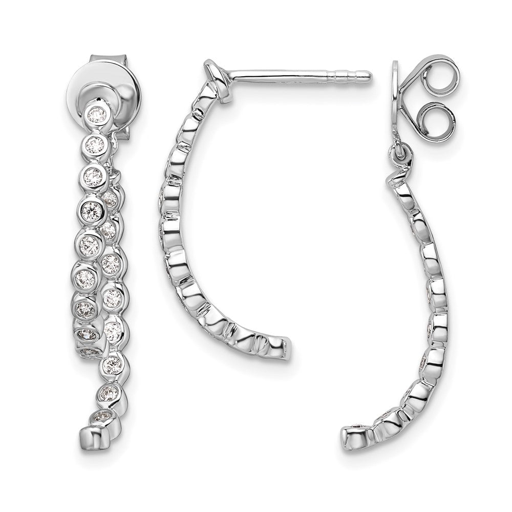 14K White Gold Polished Diamond Front and Back Dangle Earrings