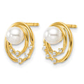 14K Polished Diamond and Pearl Ovals Drop Post Earrings