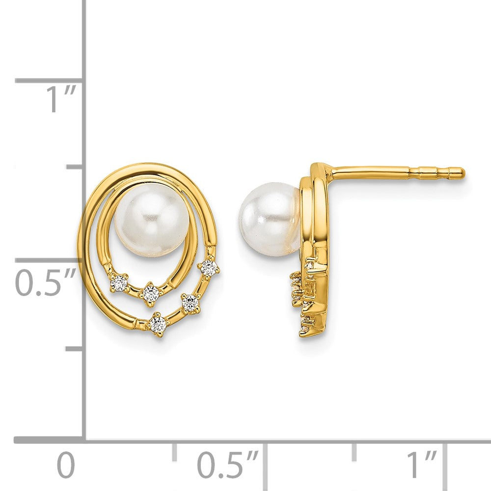 14K Polished Diamond and Pearl Ovals Drop Post Earrings