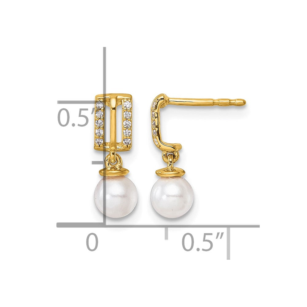 14K Polished Diamond and Pearl Dangle Post Earrings