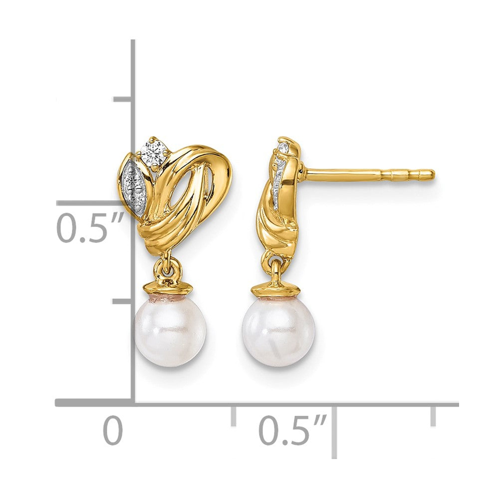 14K Polished Diamond and Pearl Dangle Post Earrings