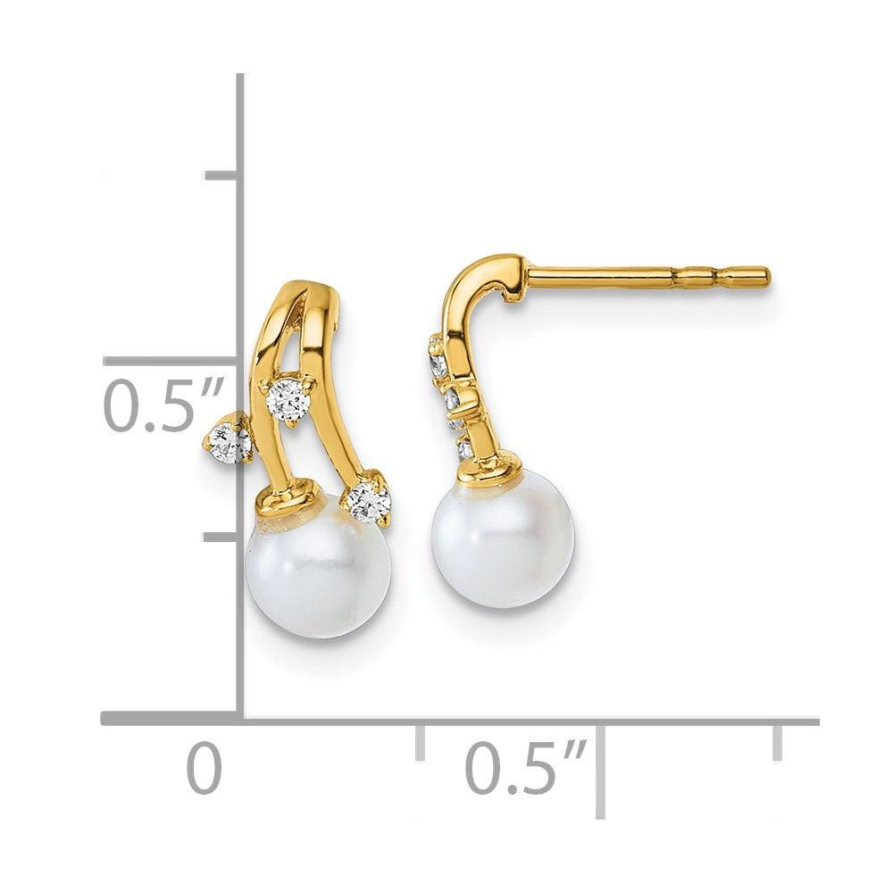 14K Polished Diamond and Pearl Drop Post Earrings