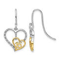 14K Two-tone Polished Diamond Quinceanera Heart Dangle Earrings