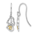 14K Two-tone Polished Diamond Quinceanera Double Heart Dangle Earrings