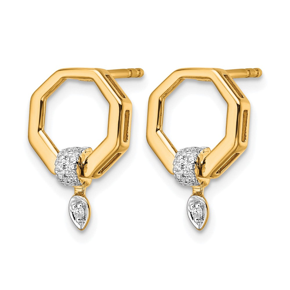 14K Polished Diamond Octagon Drop Post Earrings