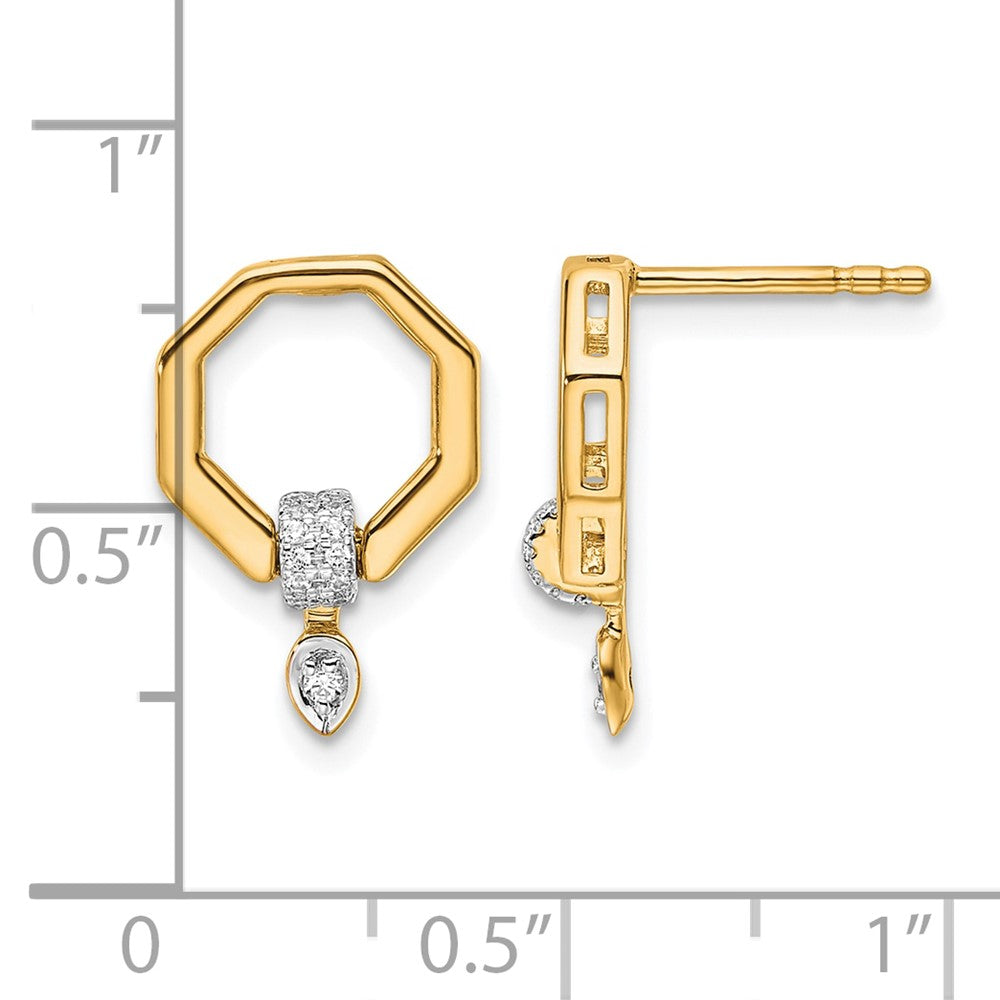 14K Polished Diamond Octagon Drop Post Earrings