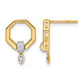 14K Polished Diamond Octagon Drop Post Earrings