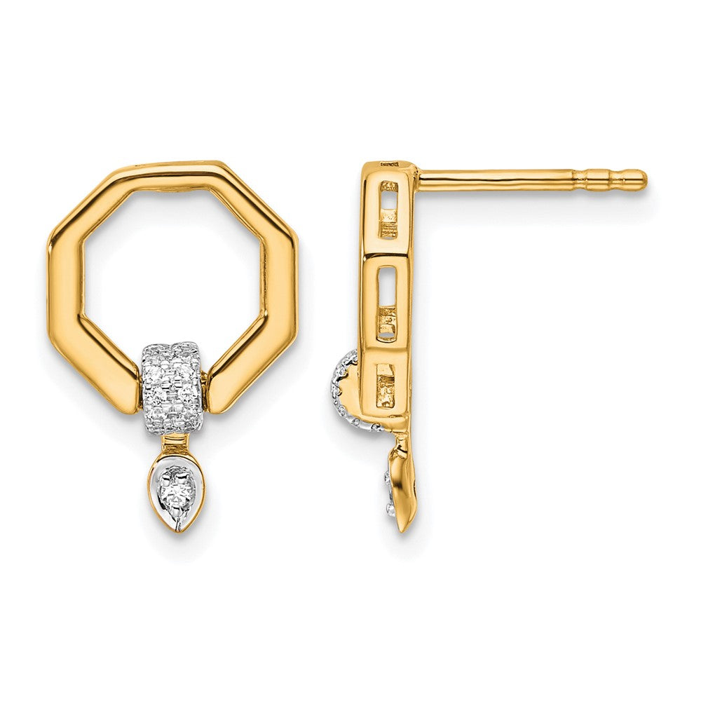 14K Polished Diamond Octagon Drop Post Earrings
