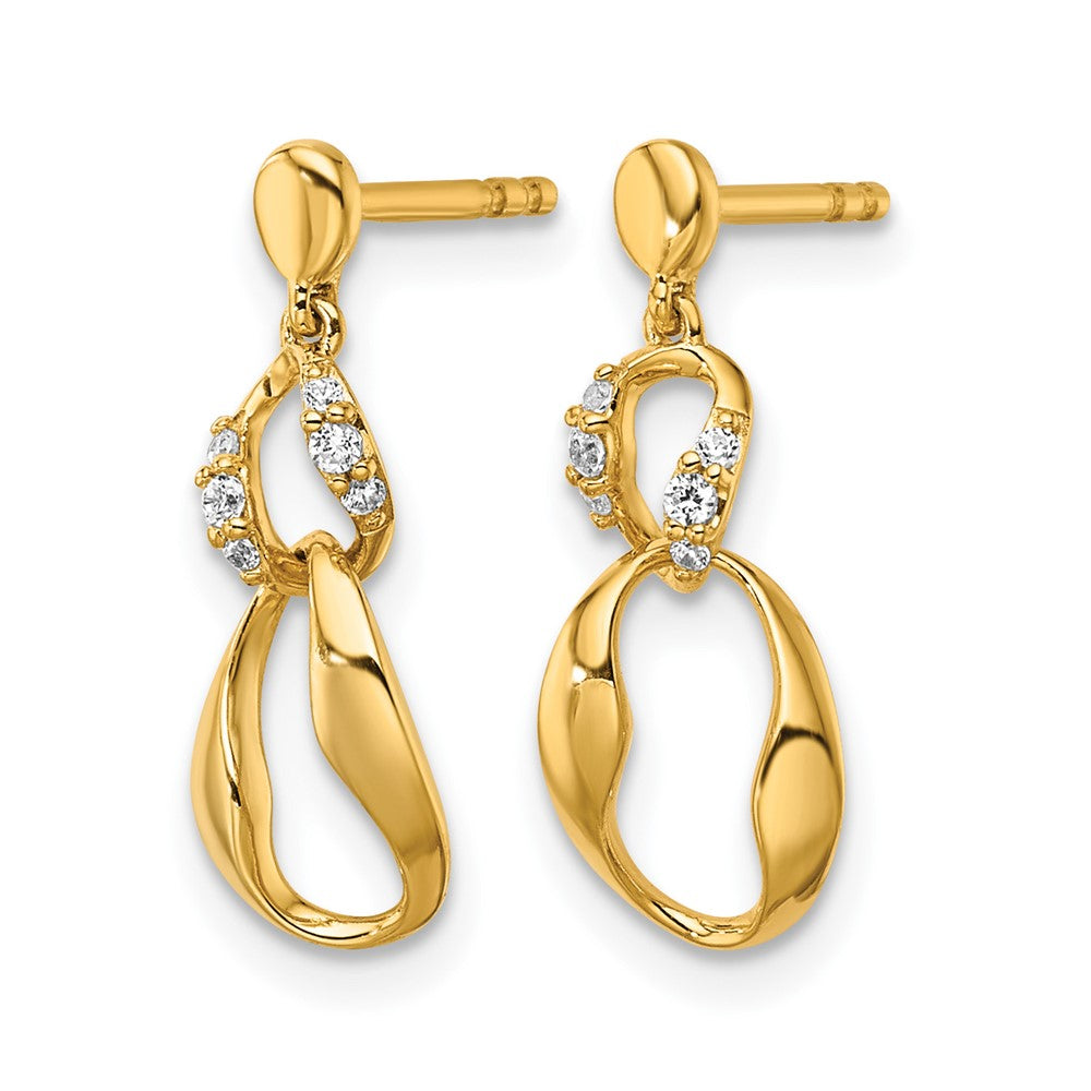 14K Polished Diamond Wavy Oval Dangle Post Earrings