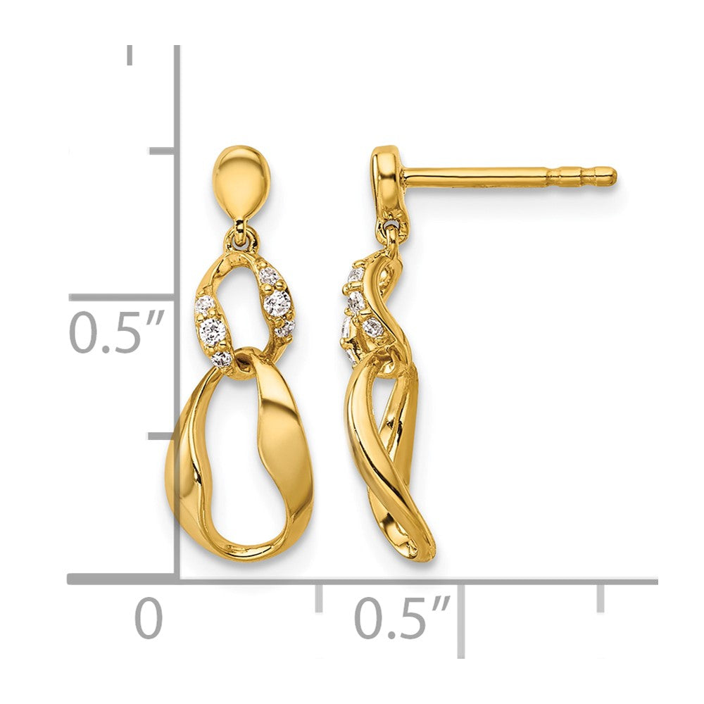 14K Polished Diamond Wavy Oval Dangle Post Earrings