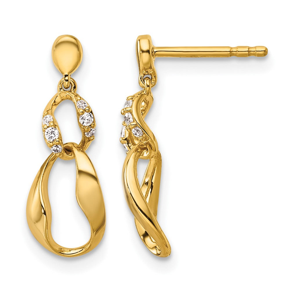 14K Polished Diamond Wavy Oval Dangle Post Earrings