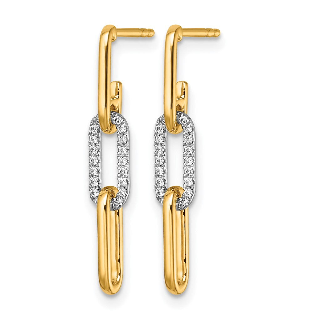 14K Two-tone Gold Diamond Paperclip Link Dangle Post Earrings
