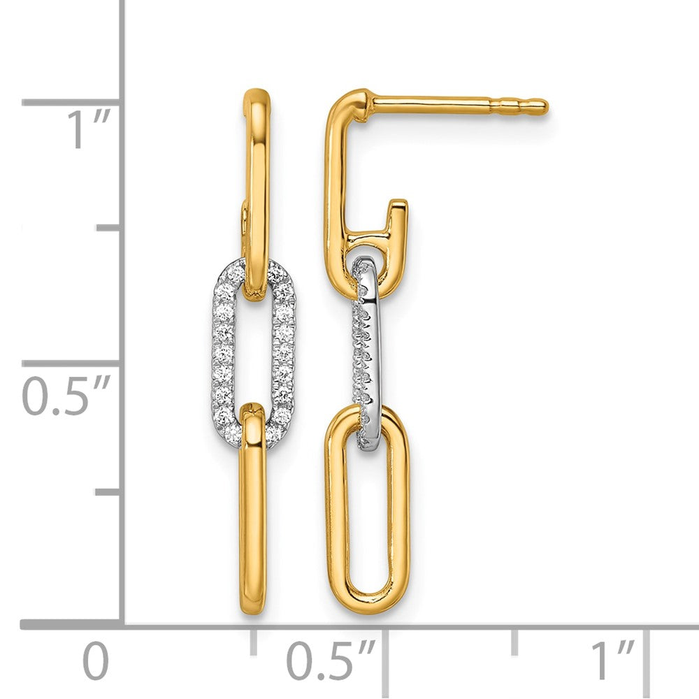 14K Two-tone Gold Diamond Paperclip Link Dangle Post Earrings