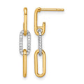 14K Two-tone Gold Diamond Paperclip Link Dangle Post Earrings