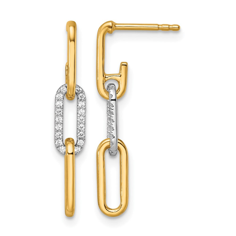 14K Two-tone Gold Diamond Paperclip Link Dangle Post Earrings
