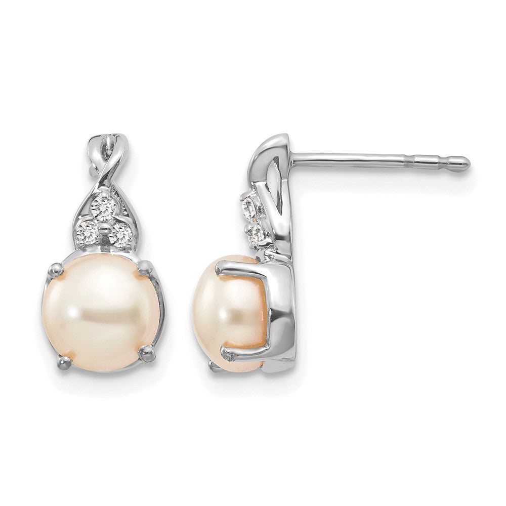 14K White Gold FWC Pearl and Diamond Earrings