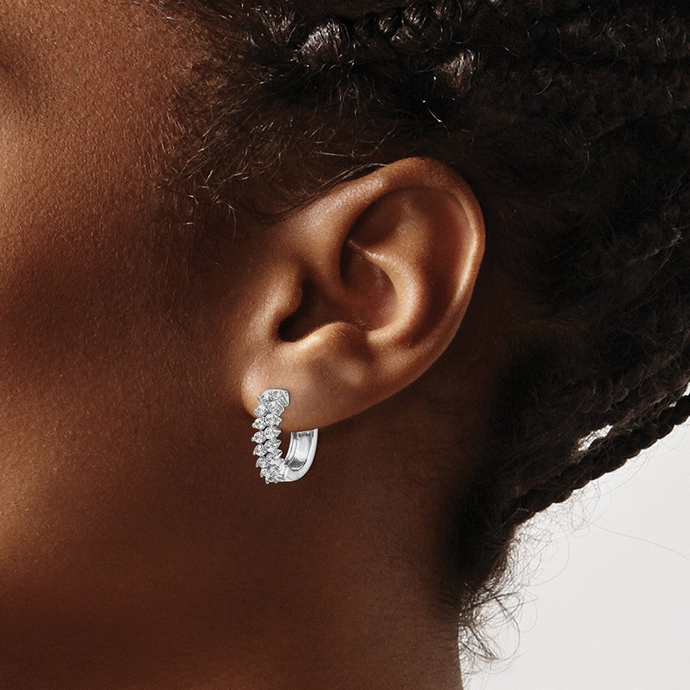 14k White Gold Diamond Hinged Hoop Earrings