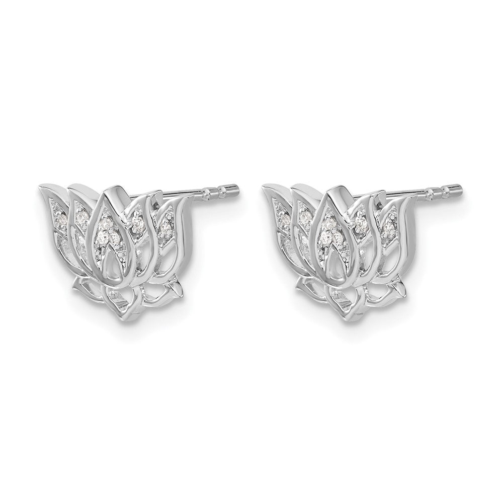 14k White Gold Diamond Lotus Flower Earrings