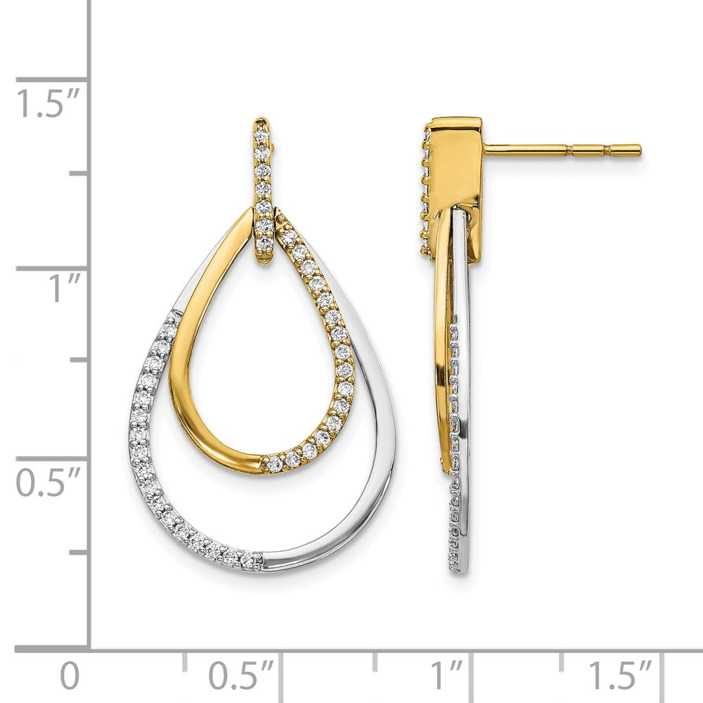 14k Two-tone Diamond Teardrop Earrings