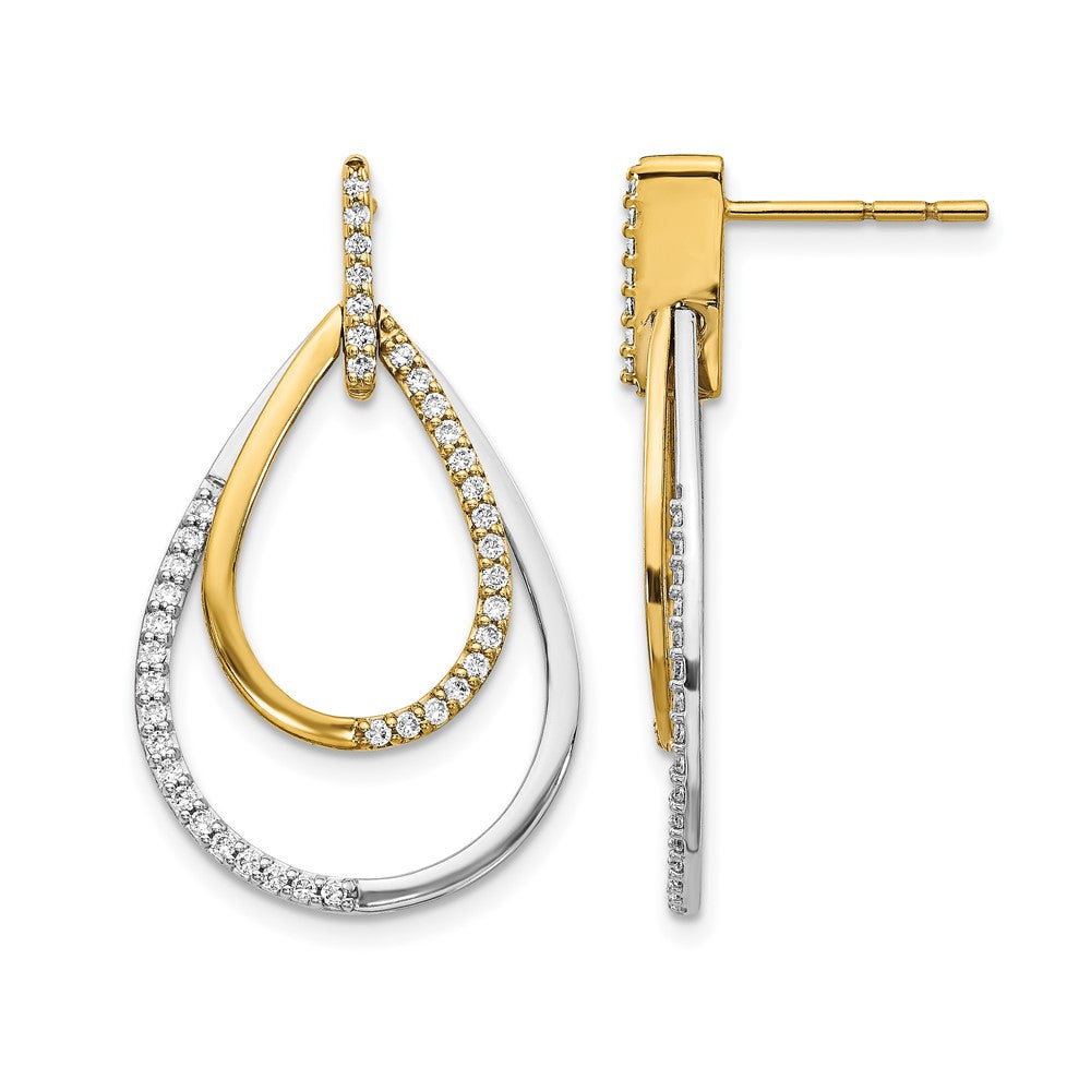 14k Two-tone Diamond Teardrop Earrings