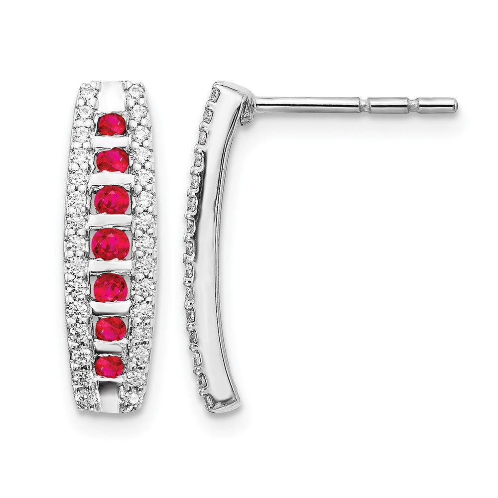 14k White Gold Diamond and Ruby Fancy Earrings