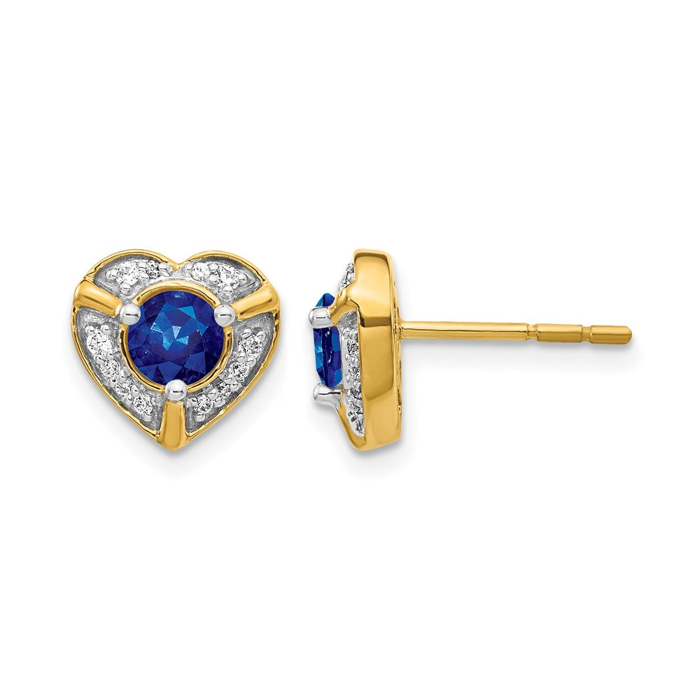 14k Diamond and Sapphire Fancy Heart Earrings