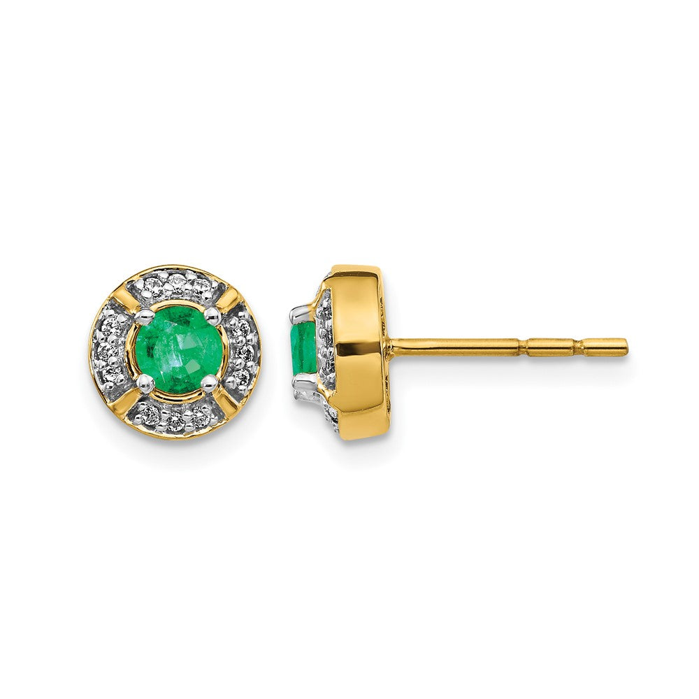 14k Diamond and Emerald Fancy Halo Earrings