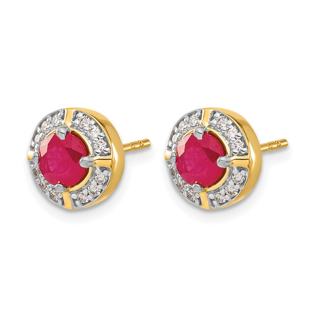 14k Diamond and Ruby Fancy Halo Earrings