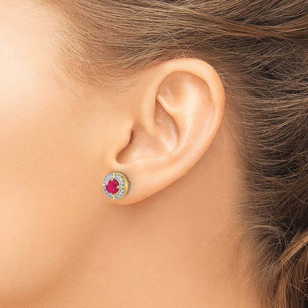 14k Diamond and Ruby Fancy Halo Earrings
