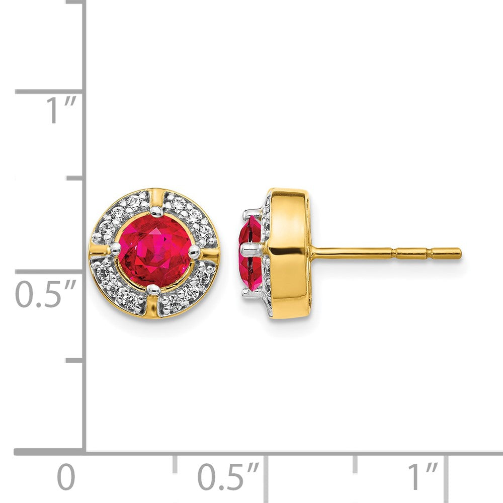 14k Diamond and Ruby Fancy Halo Earrings