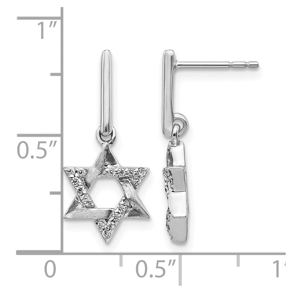 14k White Gold Diamond Star of David Dangle Earrings