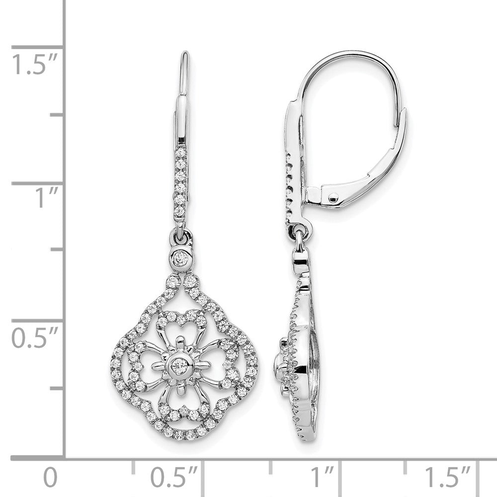 14k White Gold Diamond Fancy Leverback Earrings