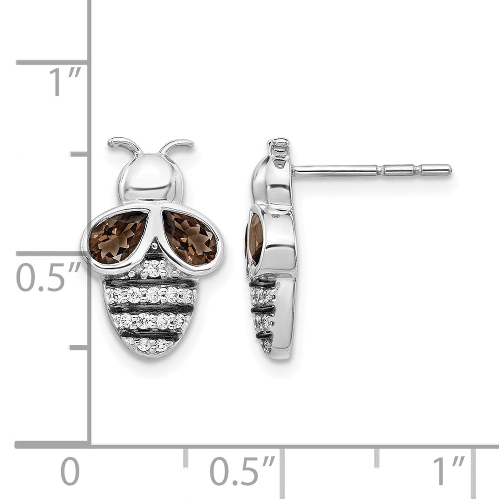 14k White Gold Diamond and Smokey Quartz Bee Earrings