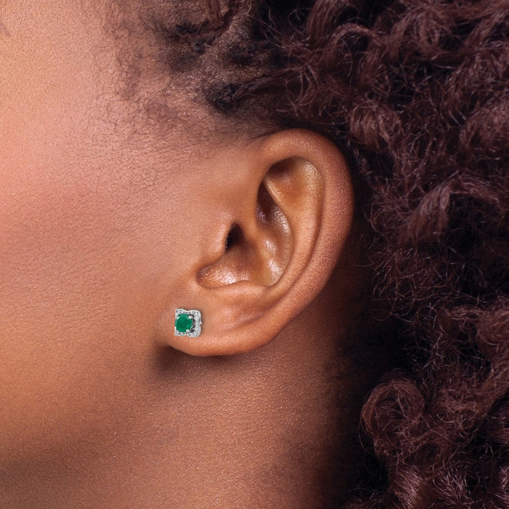 14k White Gold Diamond and Emerald Stud w/ Jacket Earrings