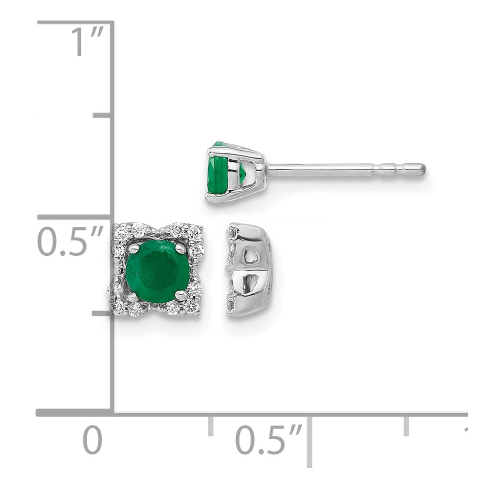 14k White Gold Diamond and Emerald Stud w/ Jacket Earrings