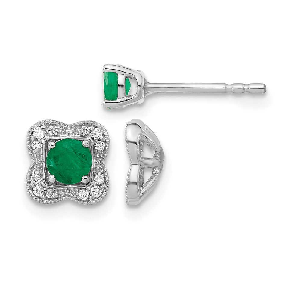 14k White Gold Diamond and Emerald Stud w/ Jacket Earrings