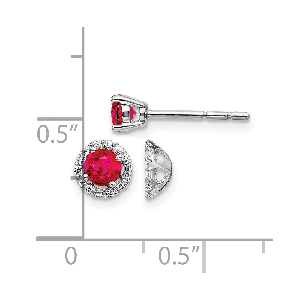 14k White Gold Diamond and Ruby Stud w/ Jacket Earrings
