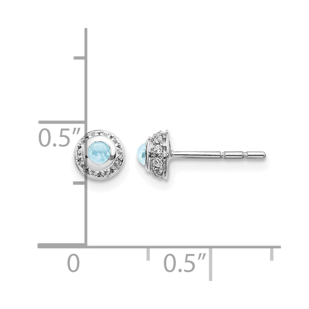 14k White Gold Diamond and Cabochon Aquamarine Earrings
