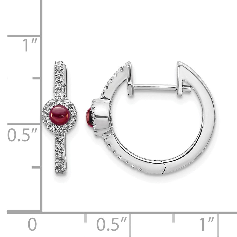14k White Gold Diamond and Cabochon Garnet Earrings