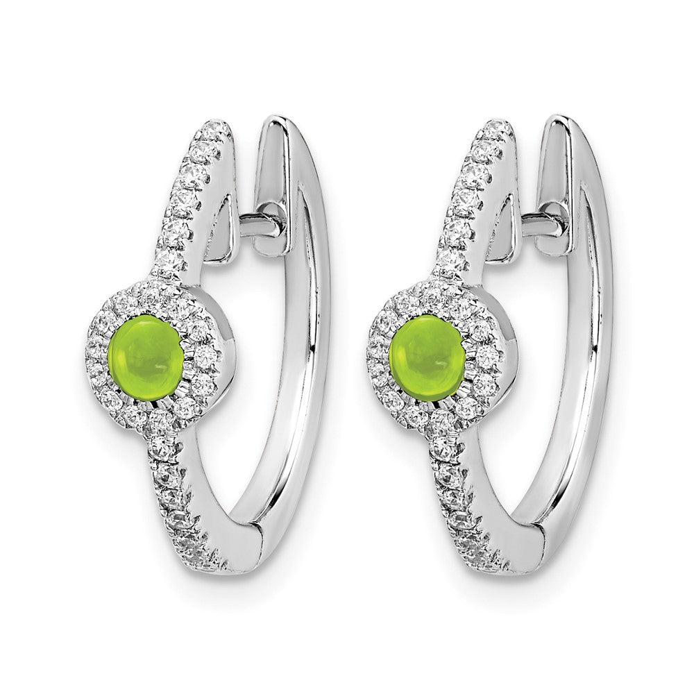 14k White Gold Diamond and Cabochon Peridot Earrings