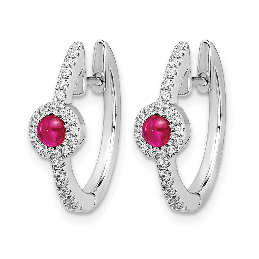 14k White Gold Diamond and Cabochon Ruby Earrings