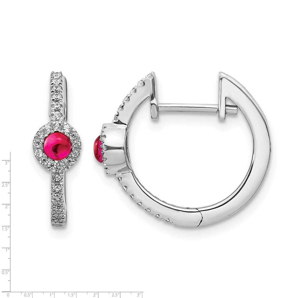 14k White Gold Diamond and Cabochon Ruby Earrings