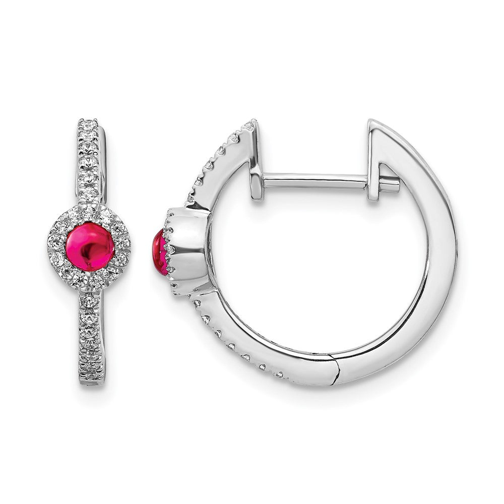 14k White Gold Diamond and Cabochon Ruby Earrings