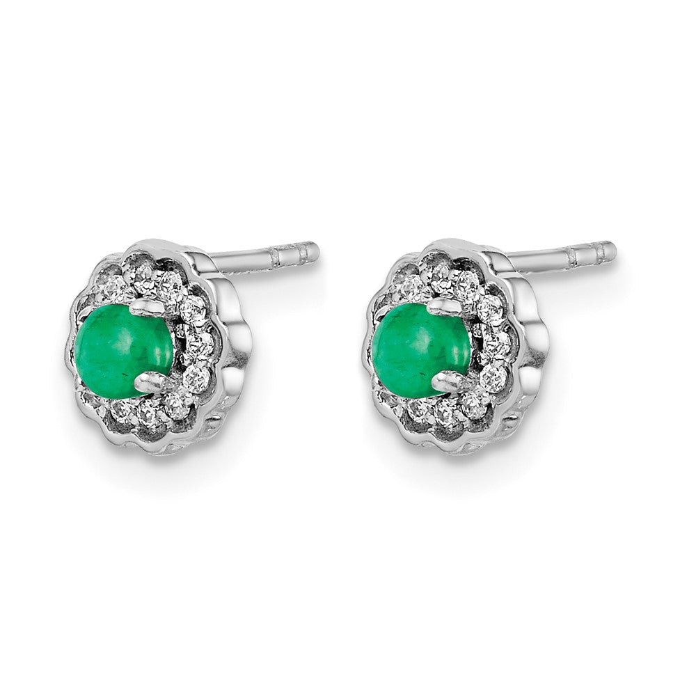 14k White Gold Diamond and Cabochon Emerald Earrings