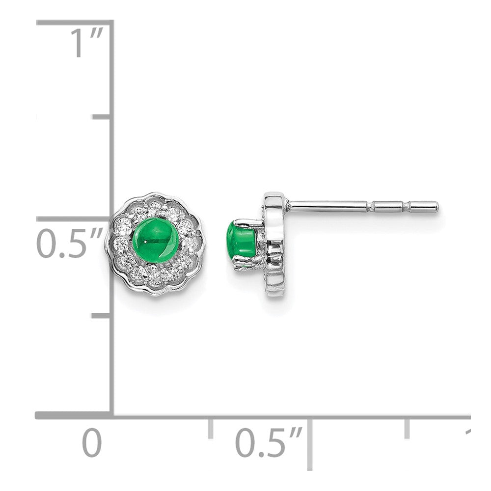14k White Gold Diamond and Cabochon Emerald Earrings