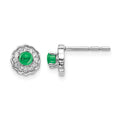 14k White Gold Diamond and Cabochon Emerald Earrings