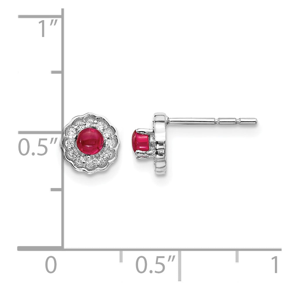 14k White Gold Diamond and Cabochon Ruby Earrings