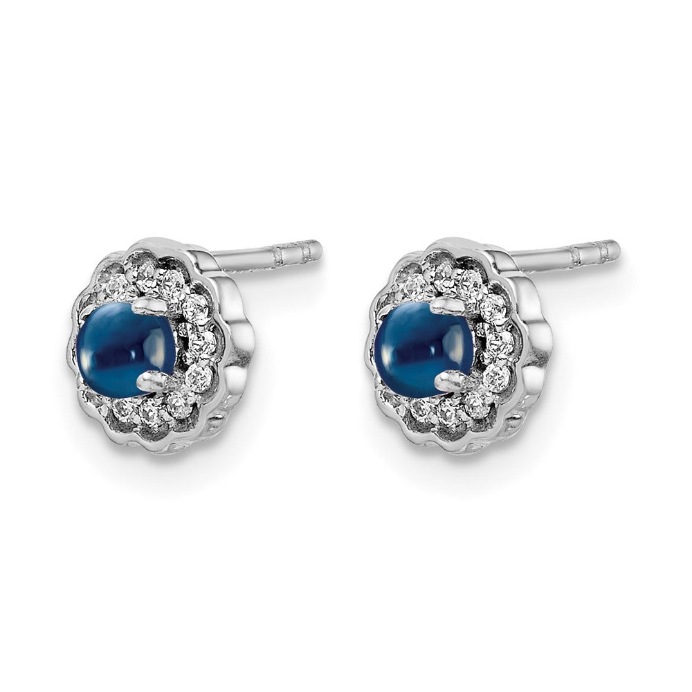 14k White Gold Diamond and Cabochon Sapphire Earrings