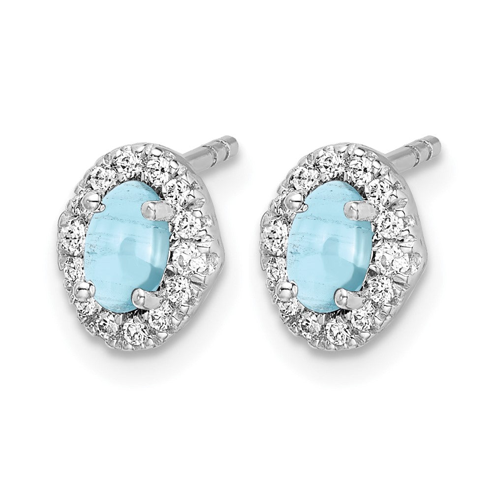 14k White Gold Diamond and Cabochon Aquamarine Earrings